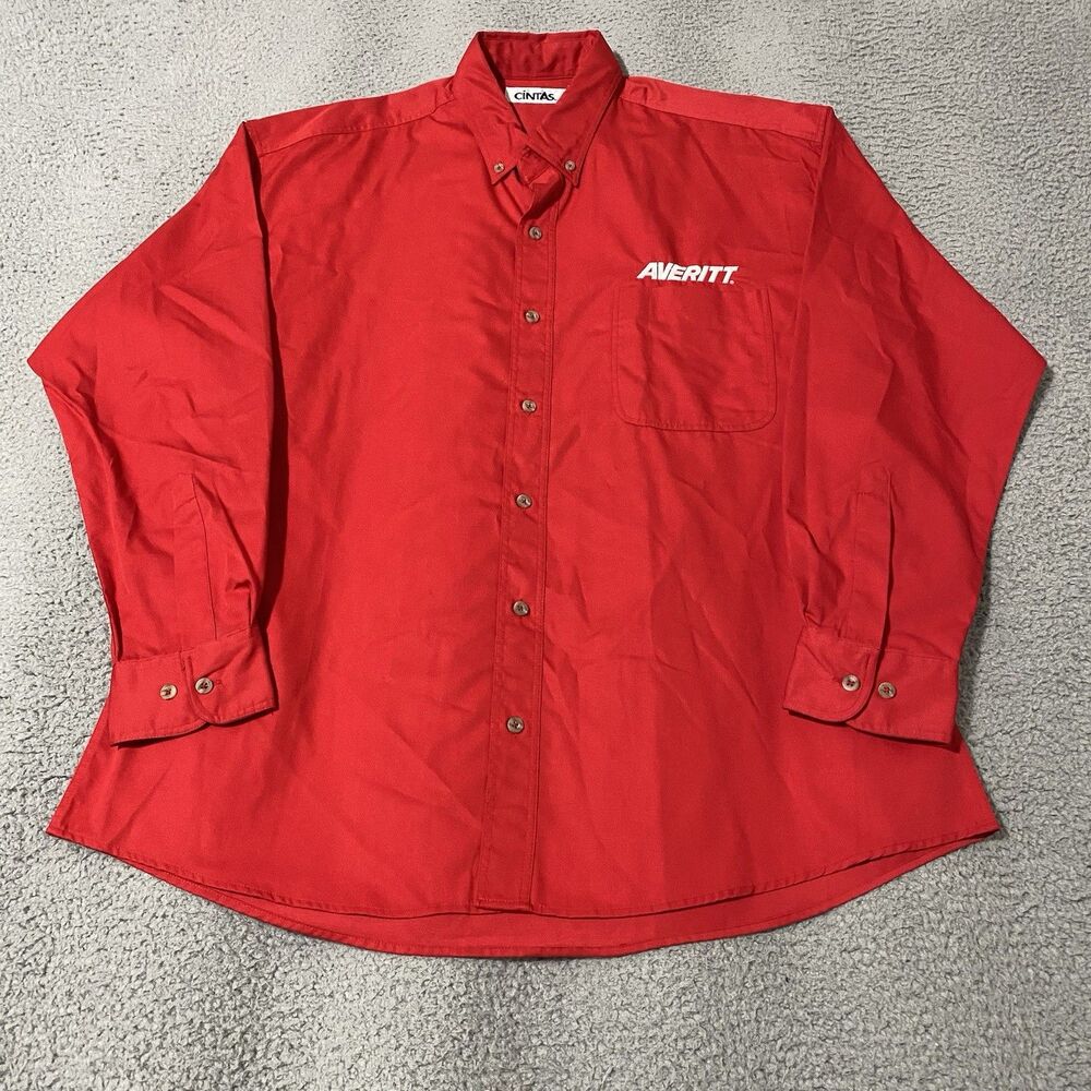 Averitt Shirt Cintas Mens Large Red Button Long Sleeve Trucking Employee Work